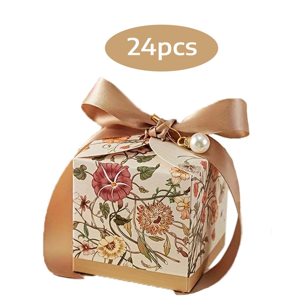 24/12pcs, Deluxe Flower Candy Box, Wedding Candy Box, 2.75x2.75in, Chocolate, Engagement, Party, Party, Christmas Halloween
