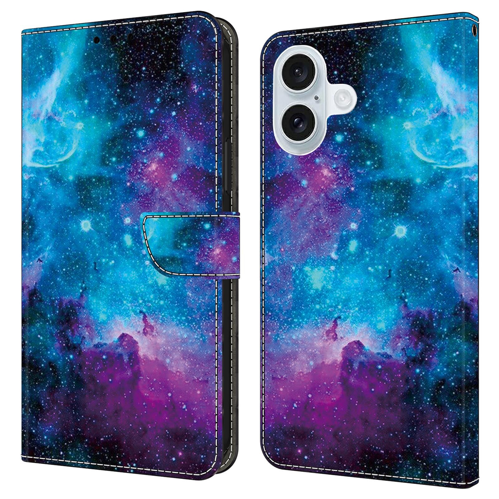 

For iPhone 16 Case Pattern Printed Protective Leather Flip Phone Case Starry Sky