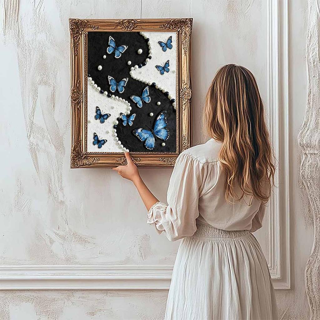 Crystal Pearl Painting 5D DIY Frame Decoration Painting Hovering Butterfly Home Wall Decoration Transparent Pearl Gemstone Painting Picture Art Crafts