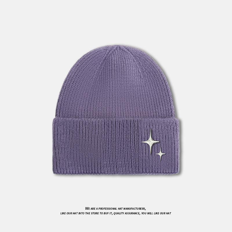 Autumn and Winter Hat Women's Rivet Star Versatile Large Head Circumference Warm Ear Protection Woolen Hat Thickened Face Small Knitted Hat