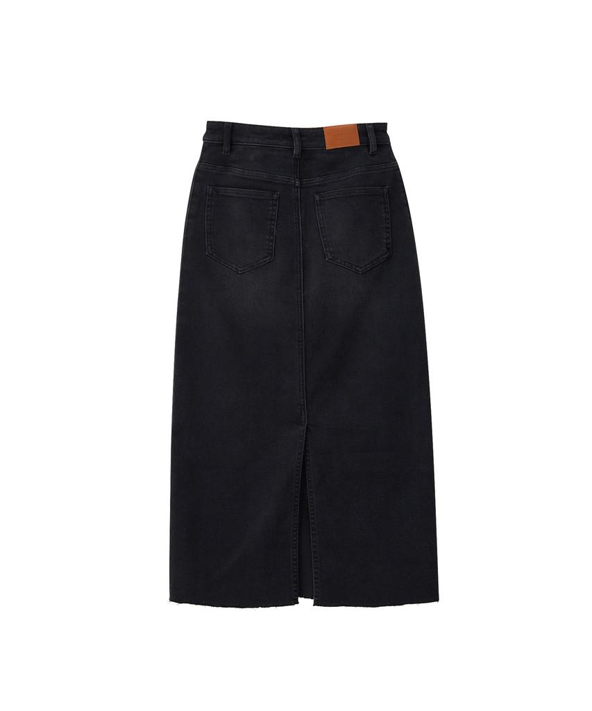 SALON DE YOHN Straight Denim Long Skirt_ Dark Gray