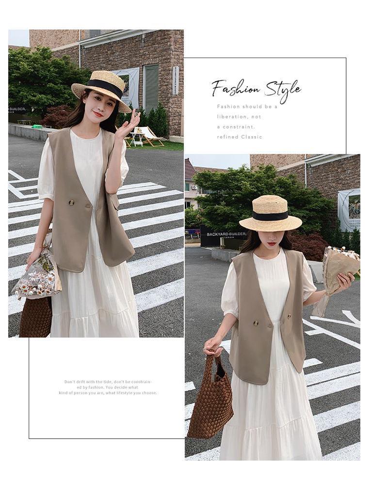Elegant Summer 2026 White Pleated Retro Vest & Dress Set for Women
