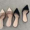 2025 Französische Champagner-Spitze High-Heel-Slipper Damen vielseitige Stiletto Promi-Nische spitz zulaufende Ein-Wort-Sandalen Sommer