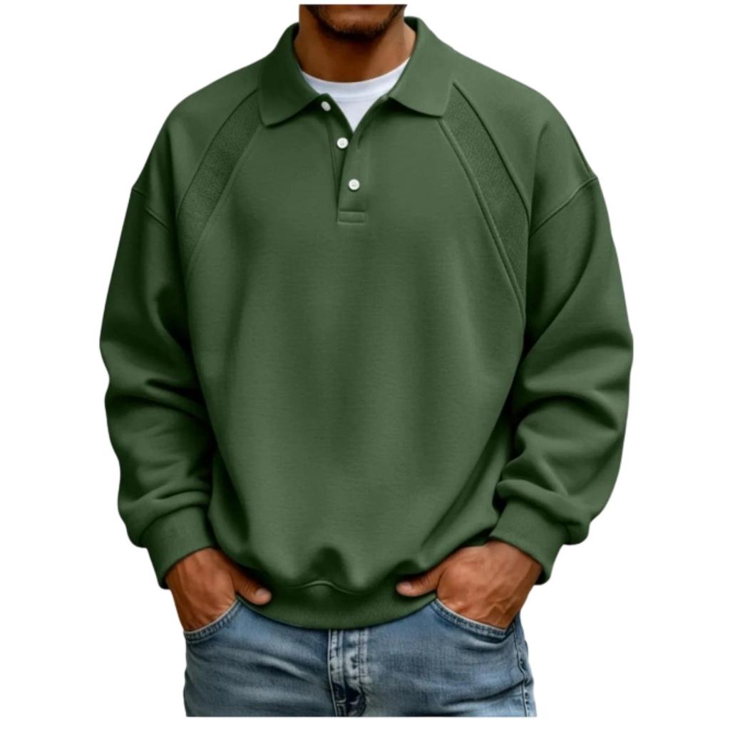 Men's Long Sleeve Sweatshirt with Button and Ribbed Trim Casual Pullover Top