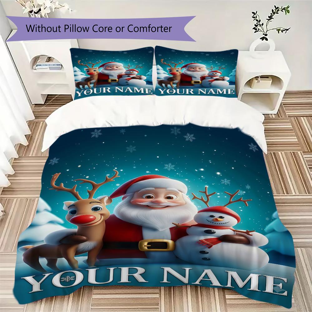 Custom Name Christmas Bears Gifts Bedding,Quilt Set Quilt Cover Pillowcase Home Birthday Gift(1 * Duvet Cover + 2 * Pillowcase, Without Core)_lx