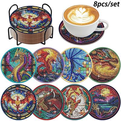 8 Pieces/set of Diamond Painted Animal Patterned Coasters with Brackets DIY Coasters for Beginners and Adults, Art and Craft Supplies Gifts