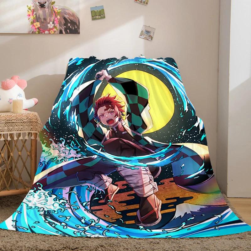 Anime Fleece Blanket Sofa Winter Warm A-Demon Slayer Bed Camping Custom Nap Fluffy Soft Blankets King Size Microfiber Bedding