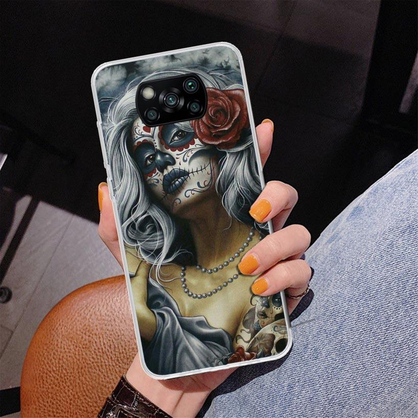 Catrina Beautiful Rose Girl Skull Phone Case For Xiaomi Poco X7 X6 X5 Pro F7 Ultra Redmi 15C 15 13C 13 12C 12 10 10A 10C 9 9A 9C