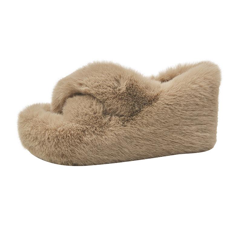 

Thick-bottomed cross-haired slippers women s autumn and winter outer wear new versatile indoor small height-increasing muffin cotton slippers 40