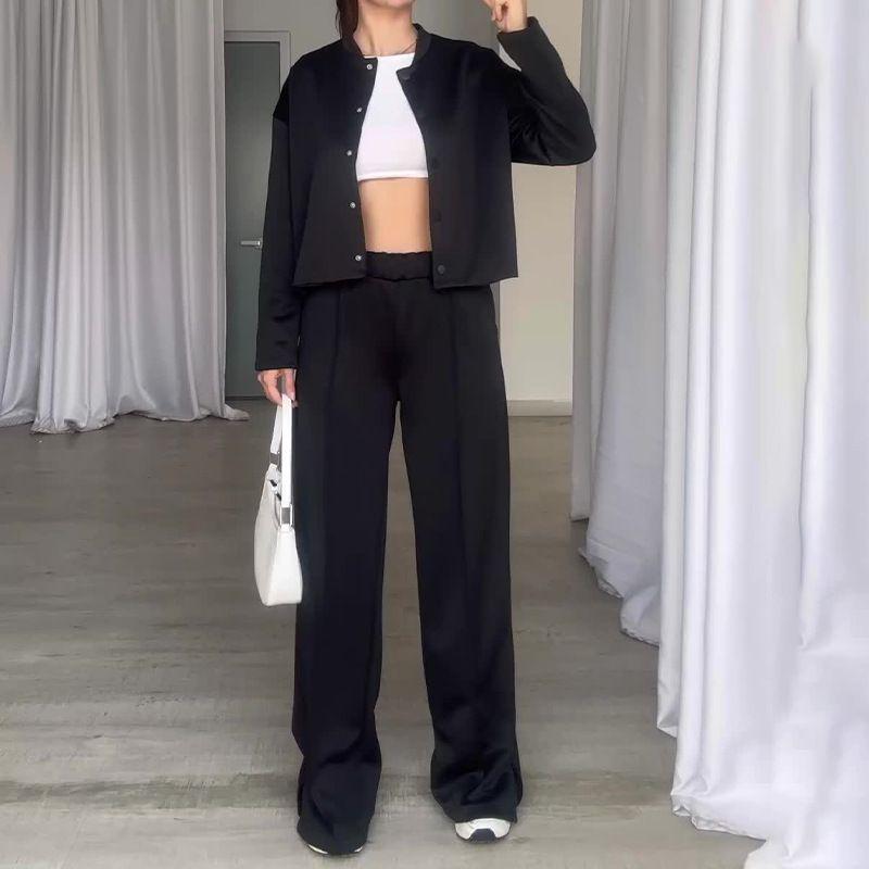 Fashion Cross-Border Women's Clothing Fall and Winter New Arrival Fashion Button Baggy Coat Plaid Easiest for Match Casual Pants Suit Women's Clothing