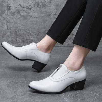 Trend Brand Designer White Black Patent Leather Elevator Cuban Shoes For Men Pointed Loafers Wedding Dress Prom Formal Footwear