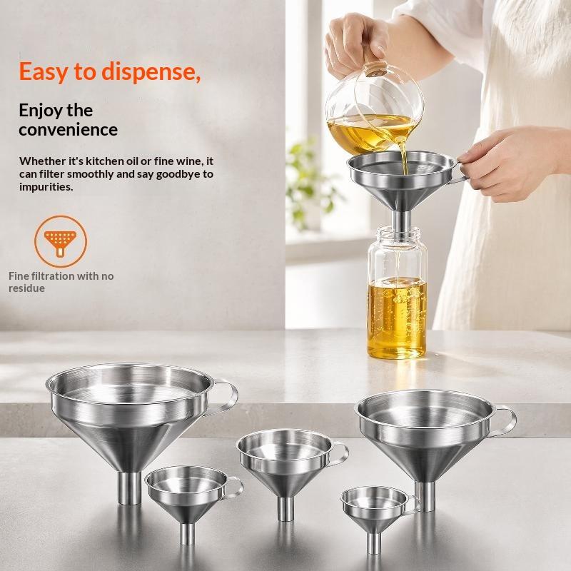 Stainless Steel Funnel With Thickened Filter Strainer And Sturdy Handle For Kitchen Liquid Transfer Oil Filling Home Brewing