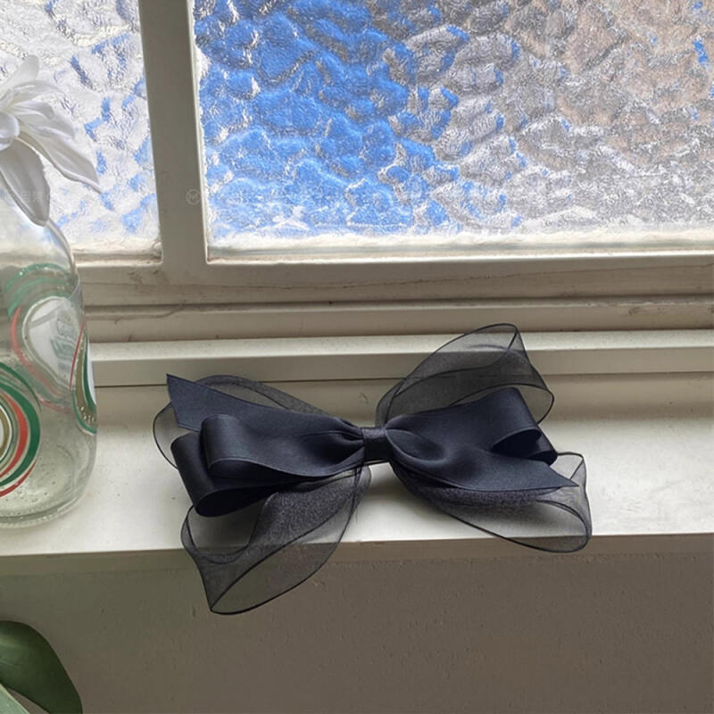 Aura See-Through Black Double Chiffon King Ribbon Hair Ribbon Pin