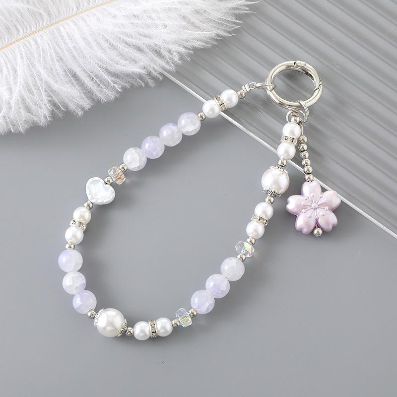 New Pearl Bow Beaded Pendant Phone Case Charm Wrist Strap Lanyard