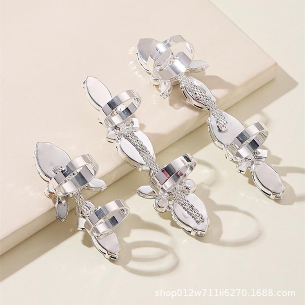 2024 Luxury 3-Piece Rhinestone Flower Teardrop Ring Set for Banquets & Weddings