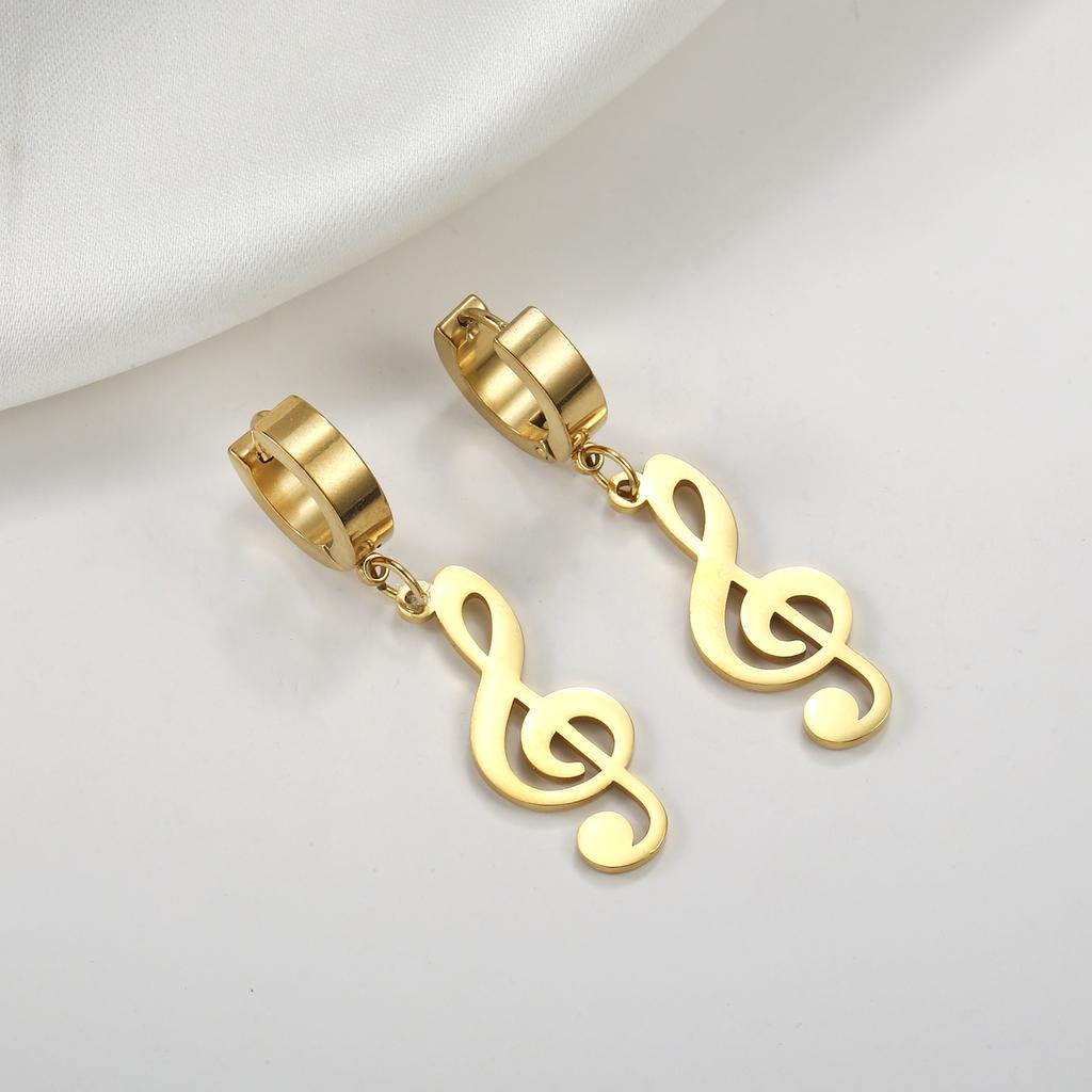 My Shape Fashion Music Note Pendant Earrings for Men Women Stainless Steel Circle Clip Earring Punk Jewelry for Party Concert