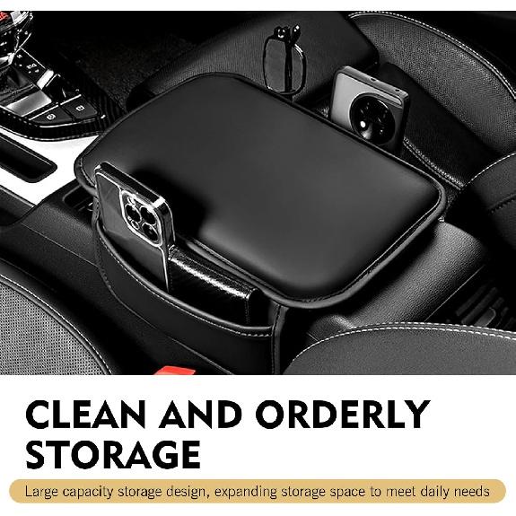 WZP Car Center Console Cover, Leather Middle Console Cover, Waterproof Car Arm Rest Pad with 2 Storage Bags, Universal Auto Interior Accessories for