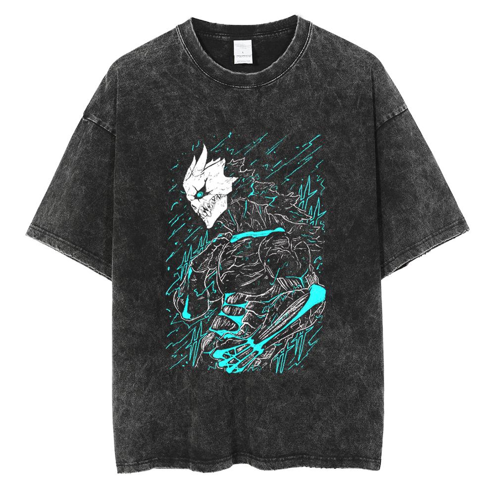 Japan Anime Kaiju No. 8 Cool Print T Shirt Men Women Vintage Washed Cotton Tshirts Oversized T-shirt Harajuku Male Y2k Tee
