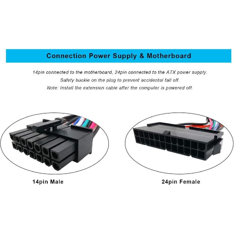 ZLKSKER 24 Pin to 14 Pin Power Supply Cable 4 Inches, 18AWG ATX PSU Main Power Adapter Cord for Lenovo IBM Dell A75 B75 Q75 Q77, Plug and Play