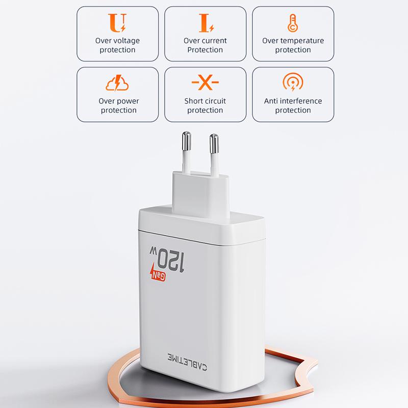 CABLETIME 4 IN 1 120W GaN Charger 120W Max Fast Charge 3 USB C With1 USB A Port Fewer Heat for Laptop Phone HUAWEI XIAOMI 4