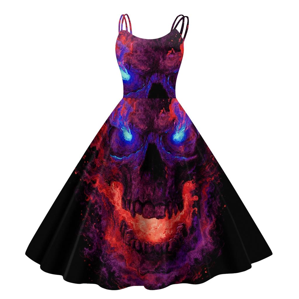 Women's Halloween Print Off-Shoulder Spaghetti Strap Dress