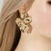 1 pair of gold vintage-style exaggerated metallic lava-textured stud earrings, irregular geometric earrings, unique jewelry, sui