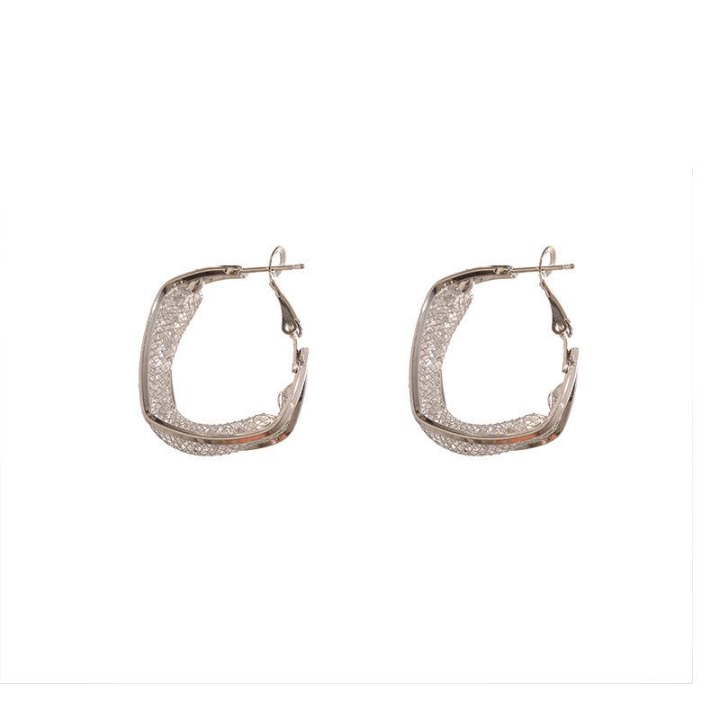 Korean Crystal Metal Mesh Circle Earrings - Exquisite High-End Design, Lightweight Luxury Jewelry