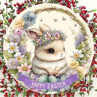 1 Piece, Easter Cute Bunny Wooden Round Listing, Easter Cute Bunny Wall Gardening Decorations, Home Decoration, Hanging Window