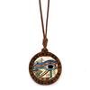 Eye of Horus Time Gem Pattern Wooden Base Pendant Retro Necklace Jewelry Small Gift