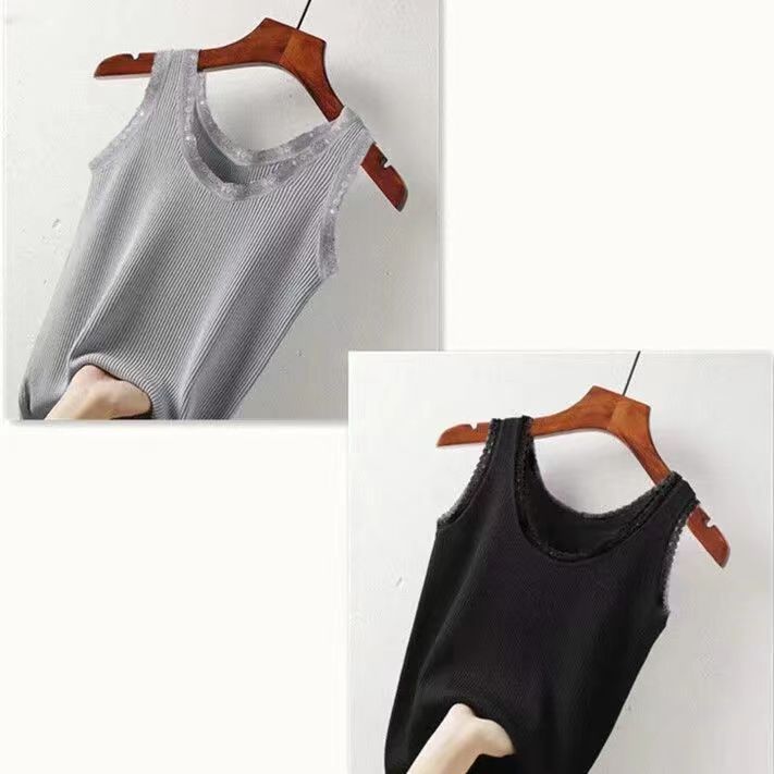 Modal Summer Knitted Threaded Suspender Vest Women's Lace Edge Large Size Slim Fit Outside Wear Bottom Shirt Vest