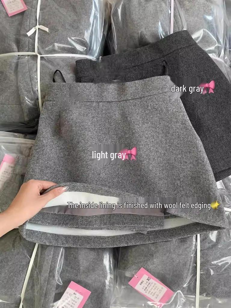 Women's High Waist Gray Wool Blend A-line Skirt - Petite Plus, Autumn/Winter 2026 Collection, Elastic Hip Wrap, Short Length