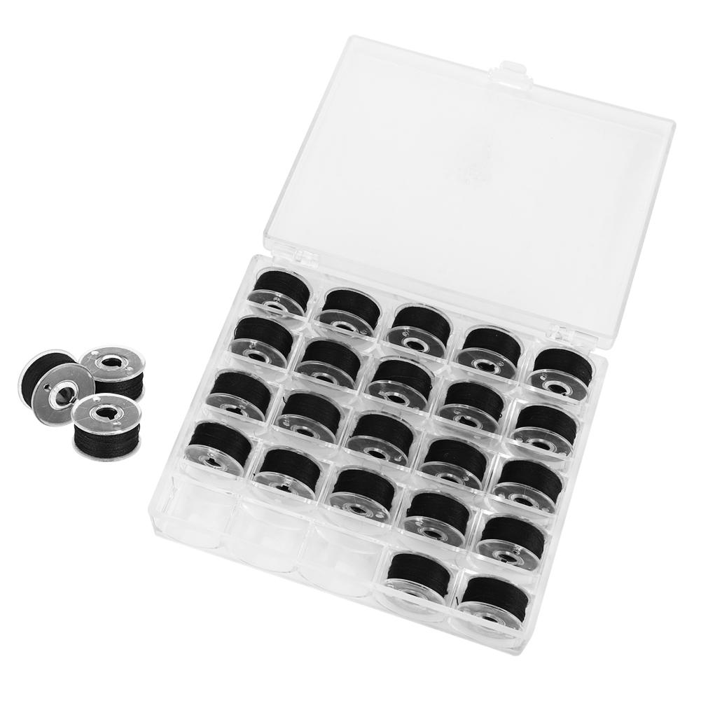 25Pcs Bobbin Set Black with Threads Case Boxed Pre‑Wound Bobbins Sewing Accessories