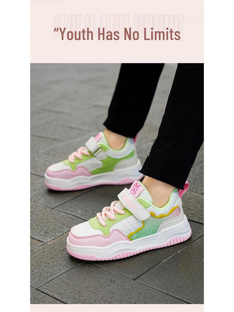 Bobodou Girls' Breathable Leather Canvas Shoes - Versatile Casual Sneakers for Spring and Autumn