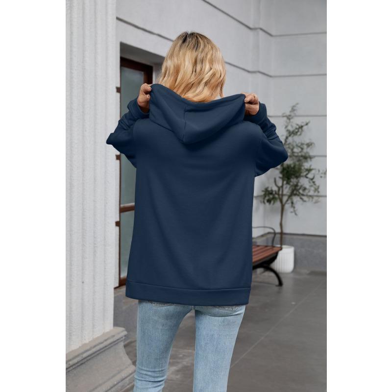 Women S Long Sleeve Hooded Sweatshirt With Zipper Pockets Casual Top