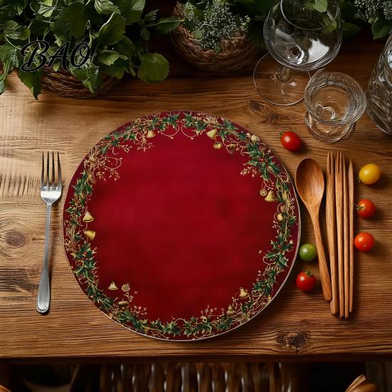 Tapis de Table Rond Antidérapant Décoration de Cuisine Motif Festif de Noël 14 Pouces Protecteur de Table Anti-Taches Résistant à la Chaleur Pad d'Isolation de Table