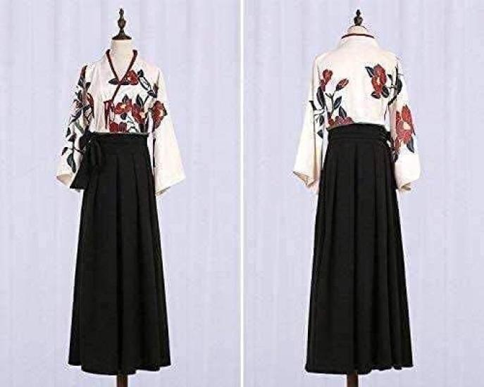 Taisho Roman Japanese Japanese Ethnic Large Camellia Pattern [Lady Lazy] Hakama, Clothing, Kimono, Hanfu, Clothes, Cosplay, Costume, Women's, Size,