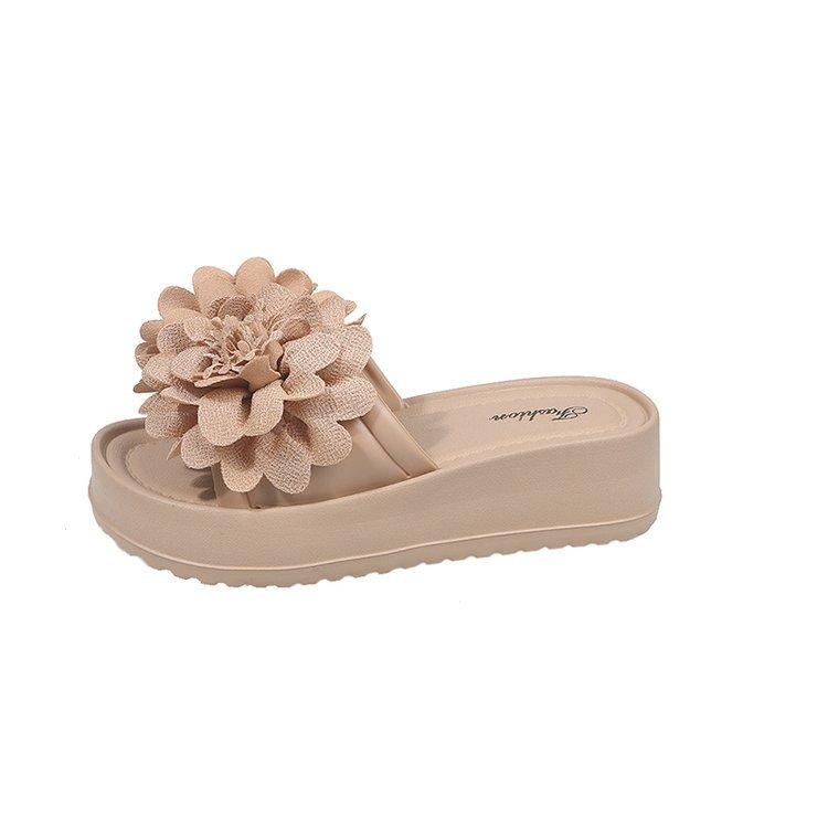 Fashion Flower Slippers Women Summer Platform Shoes Shale Female Beach Low Slides Pantofle Sabot 2025 Fabric Rome Hoof Heels Scandals Ru