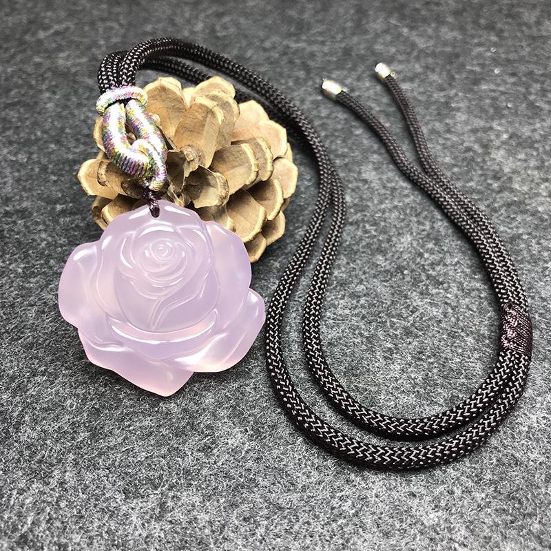 Ice-grade Multi-color Chalcedony Agate Flower Pendant Necklace