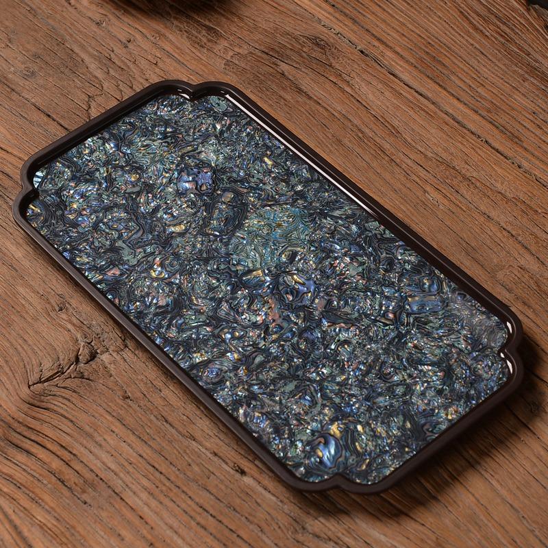 Natural Lacquer Electric Wood Mother of Pearl Rectangle Tea Tray Chinese Tea Set Accessories Bamboo Coaster Heat Insulation Mat синий