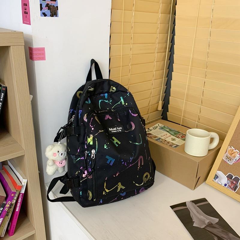 Schoolbag large graffiti reflective simple versatile casual large capacity Hansen high value back