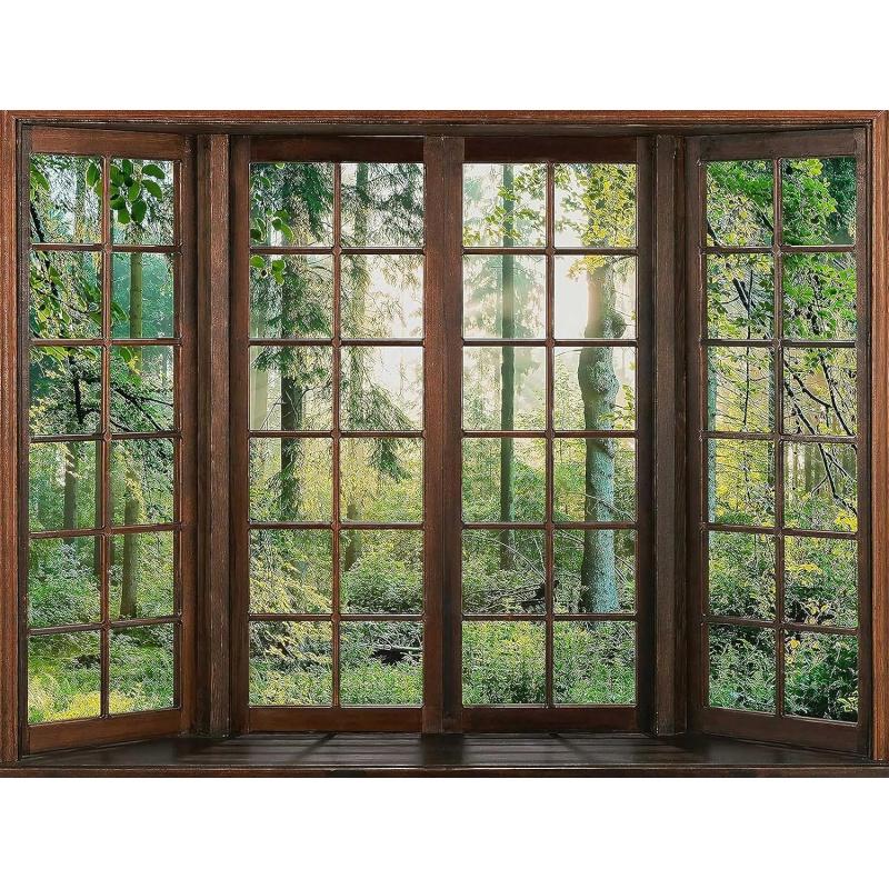 1 Stück, 2D flach, Grüner Wald Natürliche Fensterlandschaft Wandteppich Banner, für Zimmer, Universitätswohnheim Wanddekoration, wsj