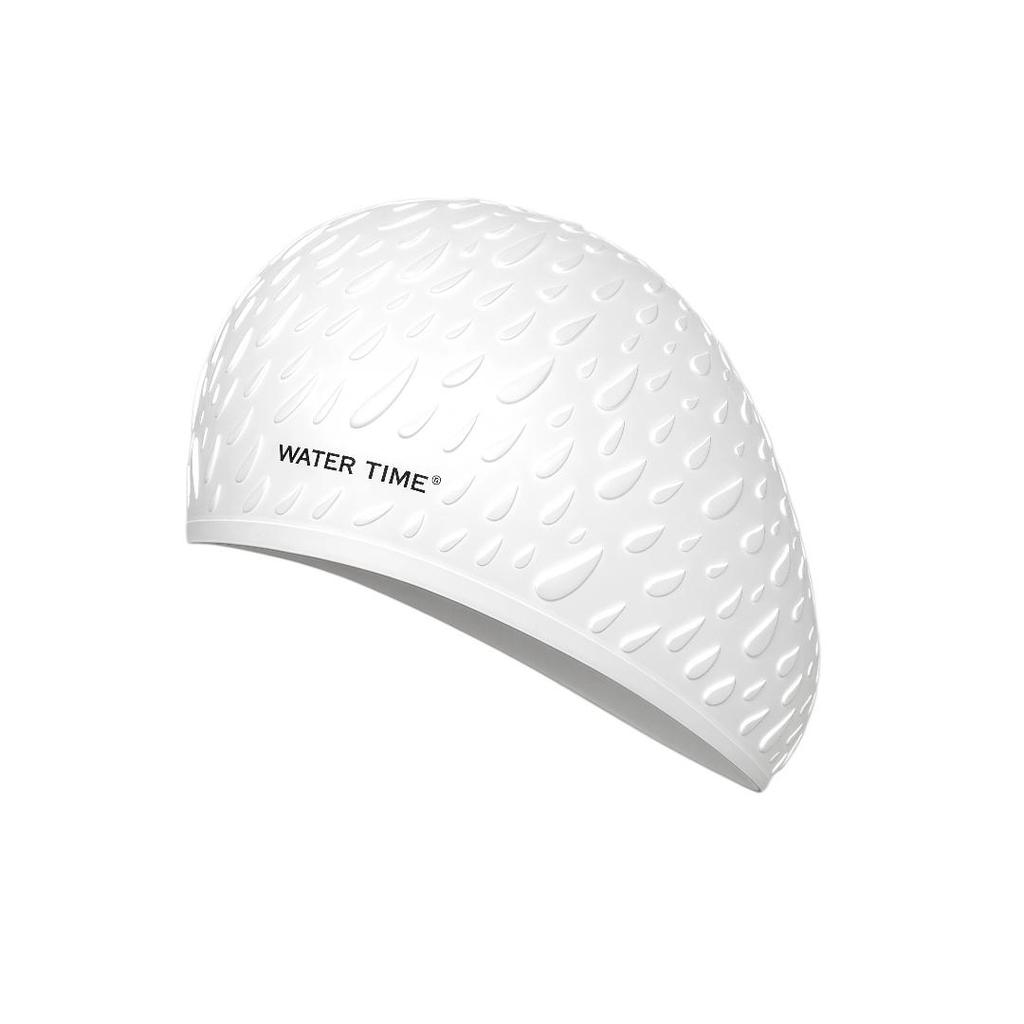 WATERTIME Silicone Swimming Cap, for Long Hair, Ear Protection, Large Size, Waterproof, White
