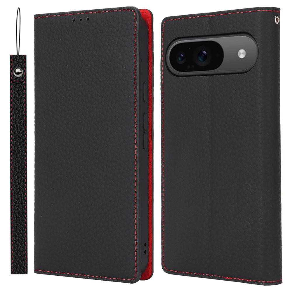 

Чехол для Google Pixel 9/9 Pro с ремешком на руку, чехол для телефона из натуральной коровьей кожи Black