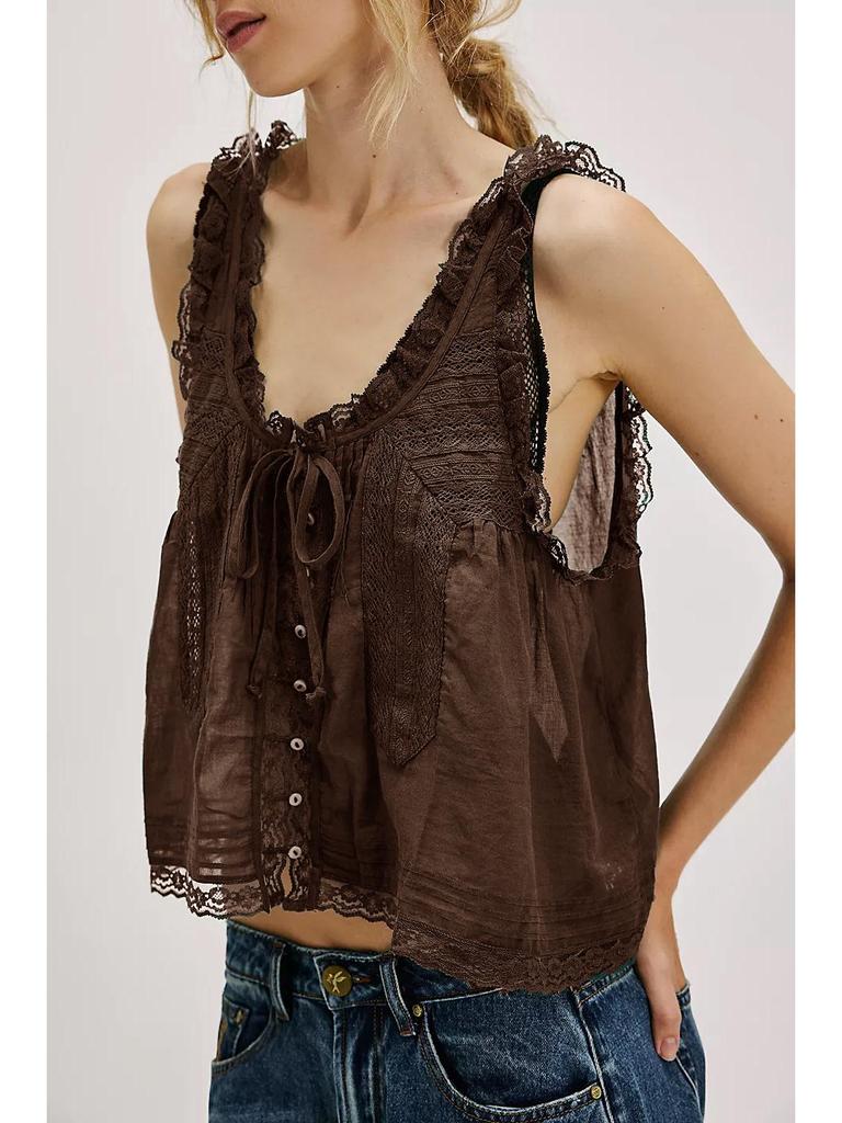 Damen Slim Fit Tanktop mit Spitzenbesatz