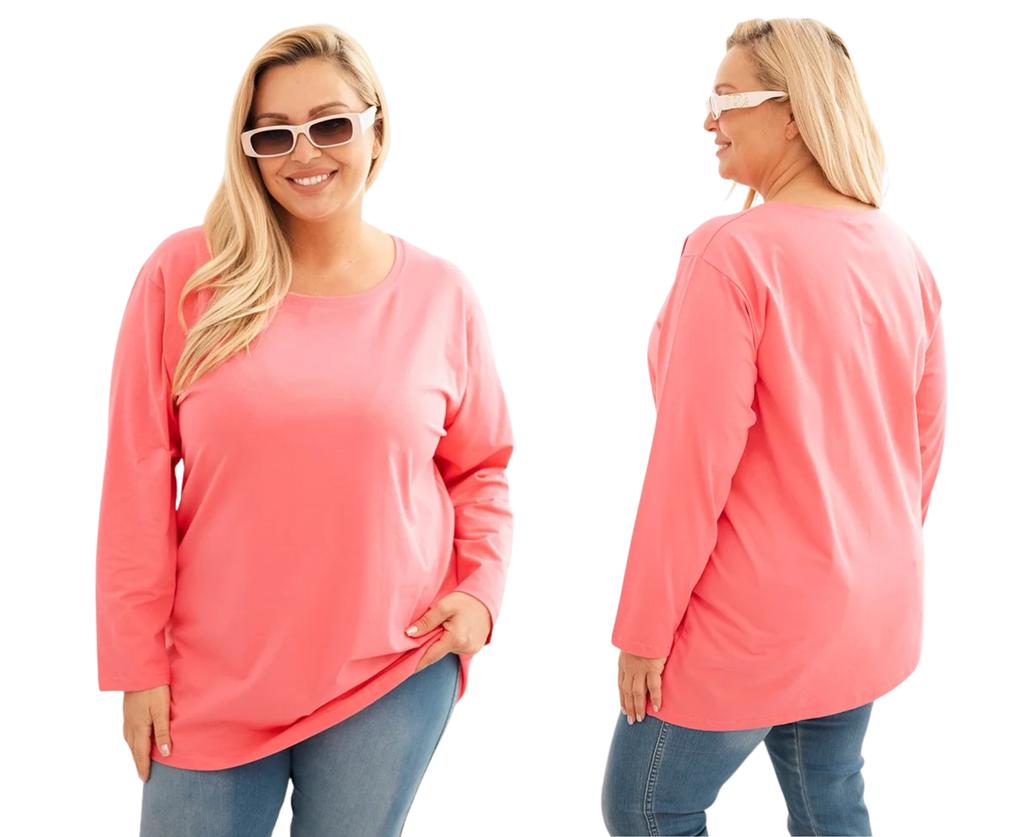 Women's Plus Size Cotton T-shirt with Round Neck Pink 4XL/5XL