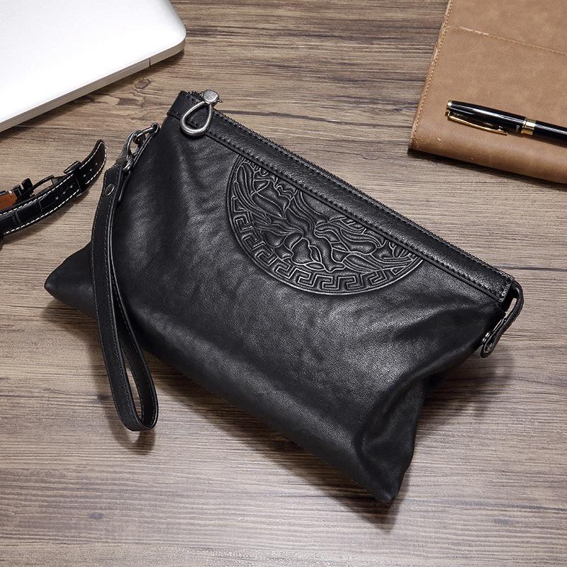 Genuine Leather Men's Business Casual Men's Cowhide Clutch Envelope Stylish Large Capacity Clutch Bag for Men