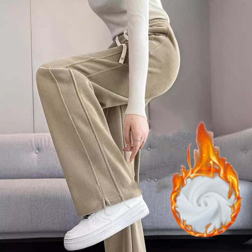 Schlanke Chenille Hose mit hohem Bund im Bananenschnitt - Damen Straight Leg für alle Jahreszeiten