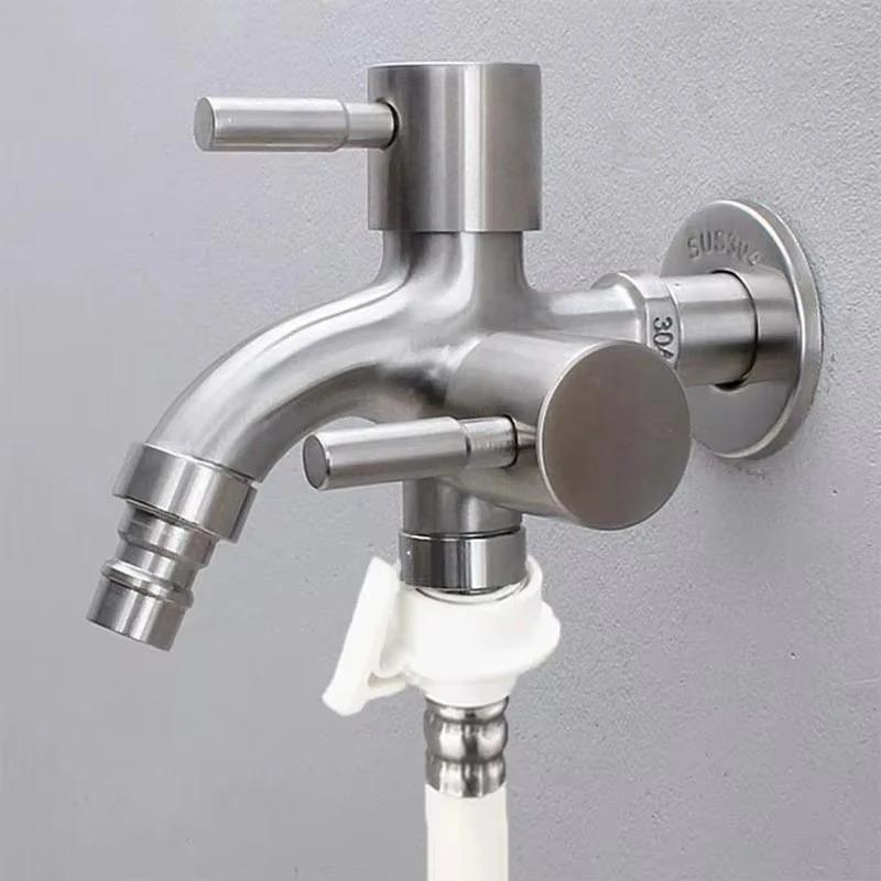 Dual Control 1/2" Double Outlet Faucet Bidet Water Tap One In Two Out for Bathroom Sink Fitting Washing Machine