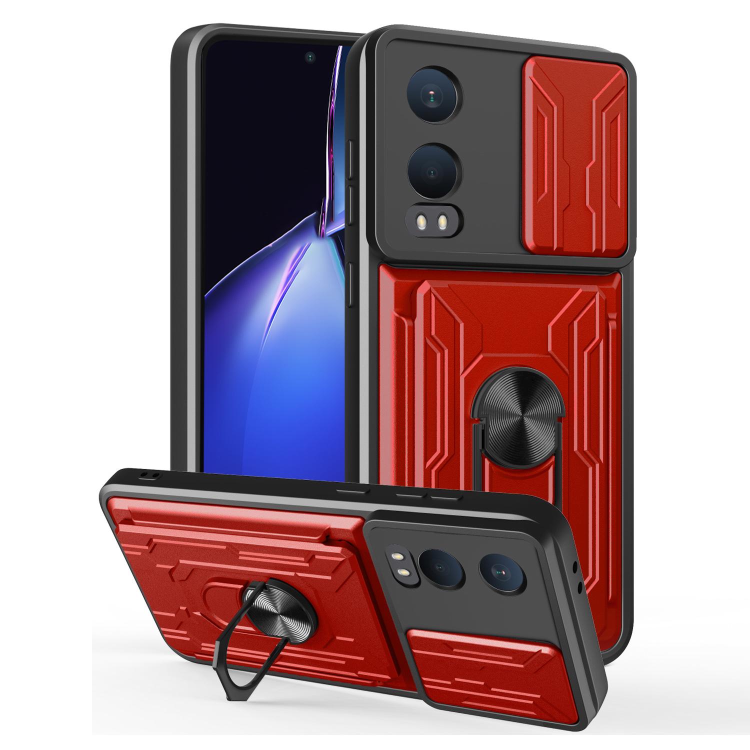 

For OnePlus Nord CE4 Lite 5G Case PC+TPU Kickstand Phone Back Cover with Camera Slider Red