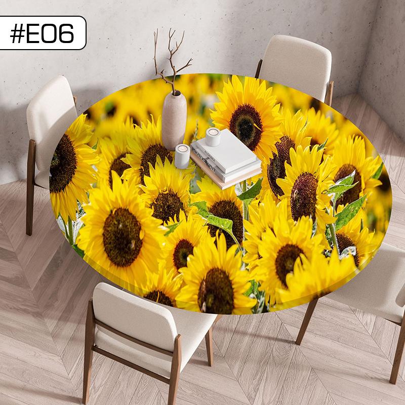

Round Sunflower Printed Tablecloth With Elastic Edged Waterproof Coffee Table Protector Cover Kitchen Picnic Home Decor (as the picture,60cm)